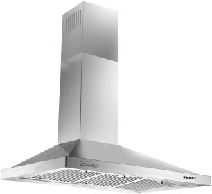 Range Hood 36 Inch;  Wall Mount Vent Hood in Stainless Steel with Ducted/Ductless Convertible Duct;  3 Speed Exhaust Fan;  Energy Saving LED Ligh